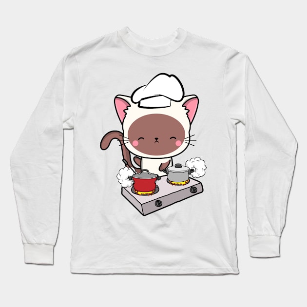 Funny white Cat is cooking Long Sleeve T-Shirt by Pet Station